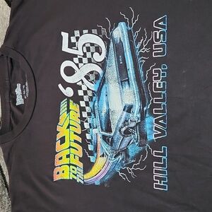 BACK TO THE FUTURE "85" HILL VALLEY, USA GRAPHIC CREW-NECK BLACK TEE-SHIRT XL